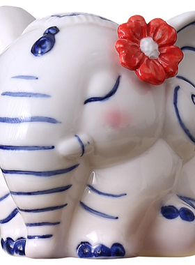 陶瓷大象摆件一对招财吉祥物