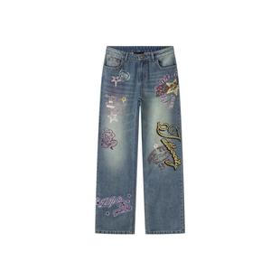 Ed Hardy埃德哈迪2026春季新款女士街头复古直筒牛仔长裤E1SAW291