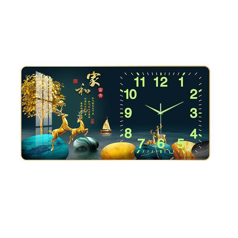 高宅晶瓷画夜光静音客厅简约挂钟