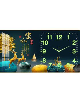 高宅晶瓷画夜光静音客厅简约挂钟