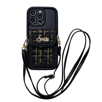 小香风英文卡包斜跨手机壳个性