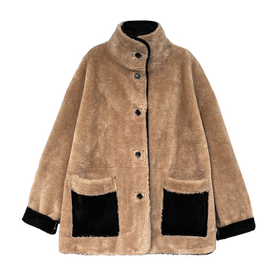 复古皮毛一体中长款羊羔毛外套