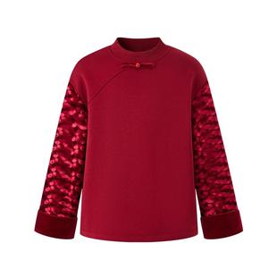 Little Naive女童新中式打底衫冬季加绒t恤儿童一体绒上衣