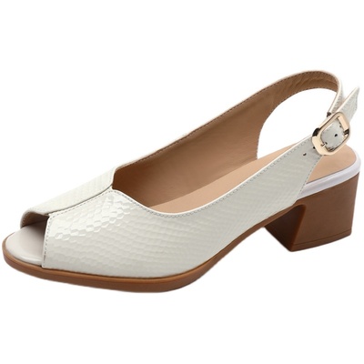 粗跟蛇皮纹理鱼嘴凉鞋