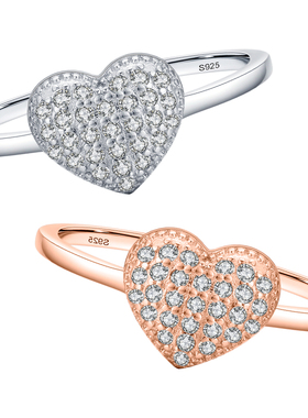 纯银心形戒指甜美可爱时尚百搭