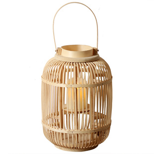 中式竹编手提风灯民宿酒店软装装饰道具烛台复古风落地灯笼摆件
