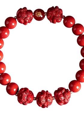 正品朱砂手串男蛇年三合六合手链生肖猪虎猴龙玛瑙本命年手链朱砂