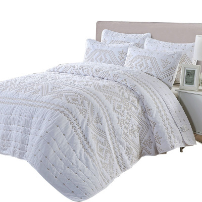 出口复古美式白色床上用品绗缝被