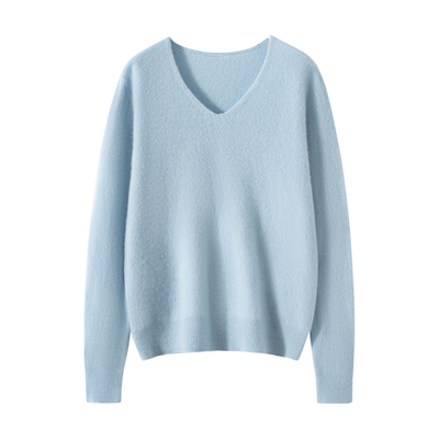 V领100%山羊绒针织打底衫毛衣女