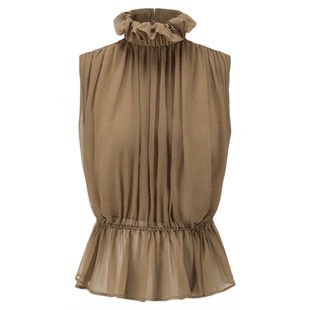 OUDE WAAG  经典 灵影真丝 收腰花边露背乔其纱短上衣