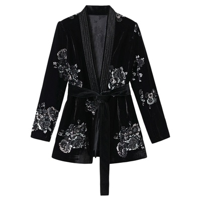 新中式国风钉珠亮片刺绣丝绒外套