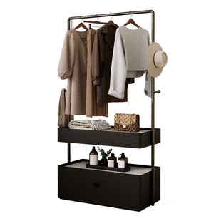 轻奢衣帽架落地卧室家用一体床头柜高级感实木带抽屉收纳柜挂衣架