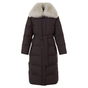 朗姿90白鹅绒狐狸毛领收腰长羽绒服保暖通勤长外套女2025冬季新款