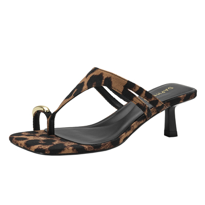 达芙妮豹纹夹脚高跟鞋外穿凉拖女