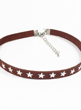 复古五角星绒面叠戴项圈