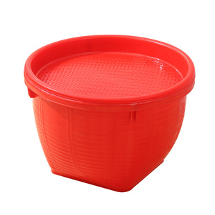 子孙桶喜事塑料筐方形加厚婚庆塑料箩喜事大红带圆盘箩筐结婚乔迁