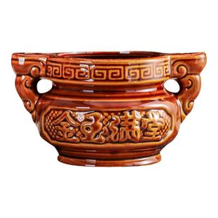 家用陶瓷三足香炉室内香薰碗户外小香炉香插古铜色双耳三脚大香炉