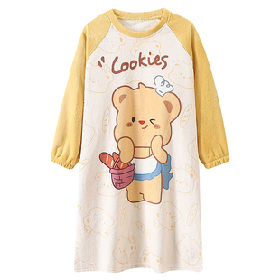 女童珊瑚绒睡裙秋冬薄款儿童法兰绒睡袍可爱超萌女孩长款薄绒睡衣