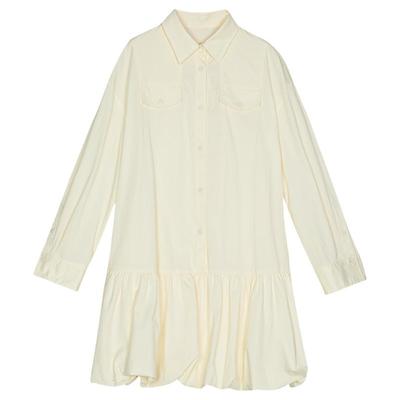 谜底衬衫式连衣裙2025春季新品挺阔A字型花苞裙长袖短裙251ML0121