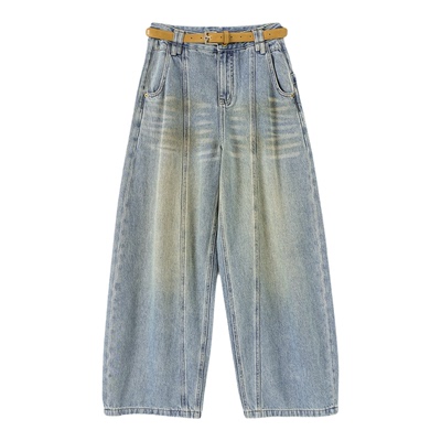 Basic House百家好复古弯刀牛仔裤女2026新款显瘦分割线美式裤子