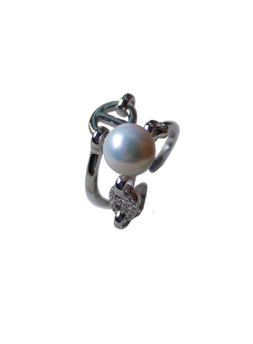 天然珍珠S925纯银镶钻猪鼻子戒指