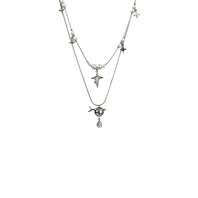 日韩设计感土星珍珠双层叠戴项链