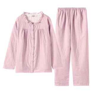 美标新款长袖纯棉睡衣套装女春秋双层棉纱甜美全棉可外穿家居服冬