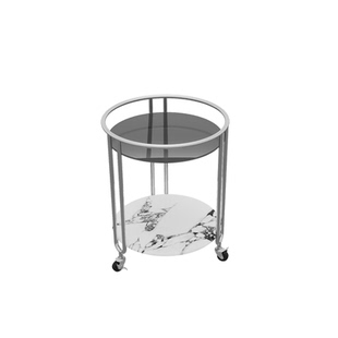 法式中古风轻奢高级感可移动圆形可移动玻璃小推车边几沙发小茶几