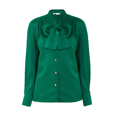 重磅真丝飘带领长袖衬衫