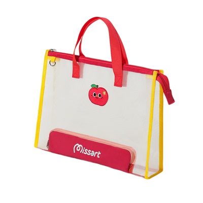 Missart 横版手提拎书文件袋大容量科目分类袋补习袋小学生初中试卷资料补课收纳包透明网纱拉链学科作业书袋