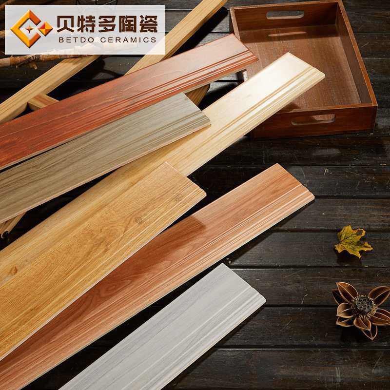 木纹砖地脚线客厅100木纹田园瓷砖防潮风格*卧室地砖仿踢脚线800