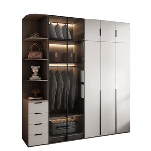 轻奢衣柜家用卧室实木现代简约衣帽间梳妆台组合柜子玻璃门大衣橱