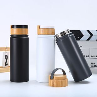 新款 竹制盖子保温杯304不锈钢双层真空直身杯办公室商务礼品杯