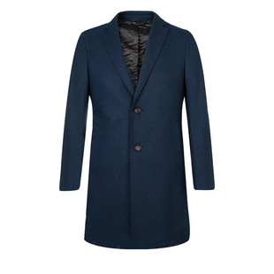 JODOLL乔顿冬季时尚休闲深蓝色毛呢大衣男士高端商务绵羊毛外套