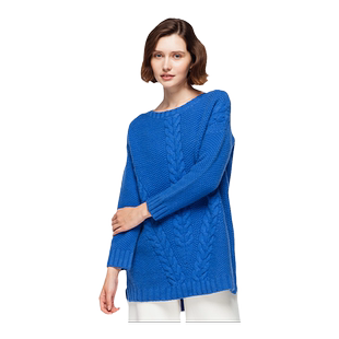 圣雪绒秋冬新款纯羊绒衫女圆领阿兰绞花手编加厚针织套衫