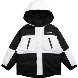 Cunyi纯一良品童装男童羽绒服秋冬中大童圆弧下摆黑白连帽外套