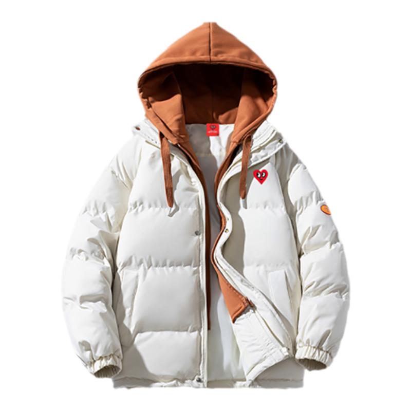 查尔斯桃心 假两件棉服外套男冬季2025新款爱心加厚连帽情侣棉衣