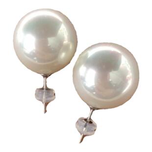 母贝仿珍珠16mm正圆爆亮珠光干枯玫瑰淡香槟色系纯银大版耳钉耳环