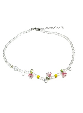 琉璃花朵项链粉色锁骨ins水晶