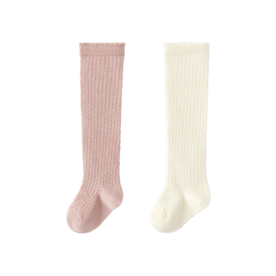 babylove婴儿长筒袜春秋过膝袜宝宝不勒腿棉袜纯色百搭高筒袜2双