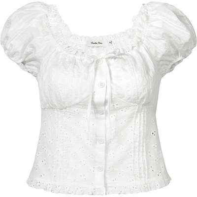 GUUKAHERO镂空方领泡泡袖衬衫