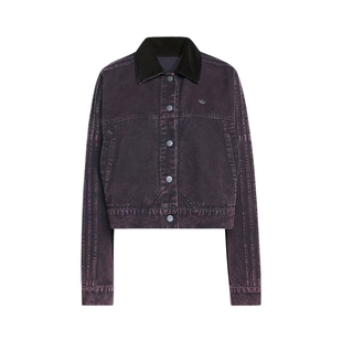 阿迪达斯三叶草棉质帆布运动翻领外套26春新款女工装夹克 KC8889