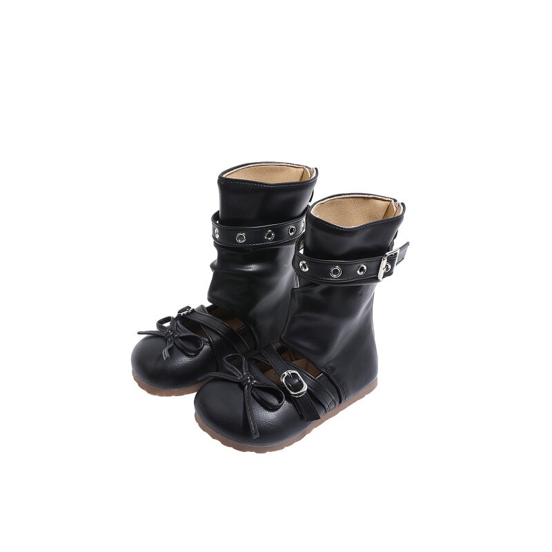 女童复古港风蝴蝶结堆堆靴秋季