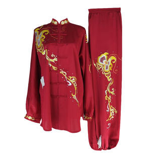 马蕾太极刺绣金蝴蝶太极服春真丝绸女男款表演晨练太极拳练功服装