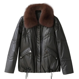 真皮羽绒服女短款2025冬新狐狸毛领显瘦保暖洋气海宁绵羊皮衣外套