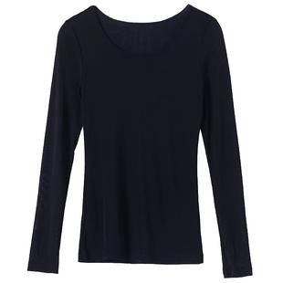 黑色圆领网纱打底衫加绒女长袖秋季T恤紧身高弹力速干透气瑜伽服