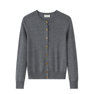 盈妹简奢经典丨扬子纱100精纺针织衫圆领短款上衣外套羊毛开衫女