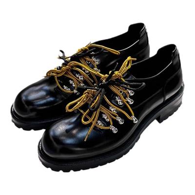 男黄色鞋带登山扣厚底德比鞋