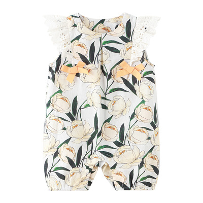 modomoma【若花掠影】新生宝宝衣服夏装公主女宝宝无袖连体爬服