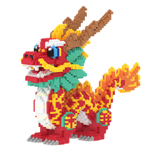 马年积木新年中国龙小颗粒3D立体拼图龙年儿童玩具福龙礼物女摆件